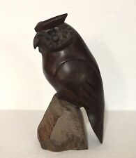 Vintage Hand Carved Ironwood Owl Sculpture Mid Century Modern Statue 7.25”