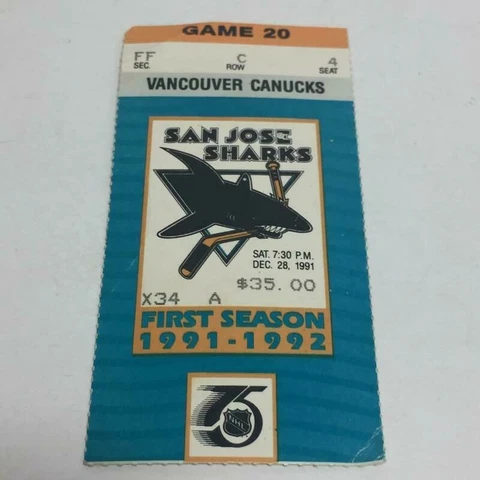 San Jose Sharks 1st Season 1991-92 Ticket Stub 12/28/91 Game 20  & 10/14/93 Stub Cover
