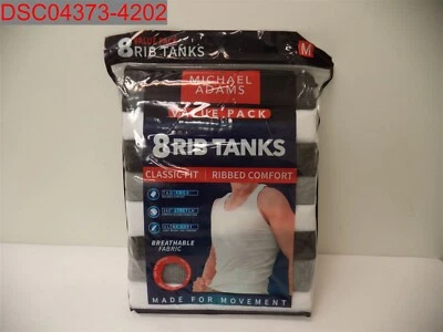 Paquete de 8 camisetas sin mangas acanaladas Michael Adams para hombre negras grises y blancas M (32-34) 814116017018 Foto 1 de 4