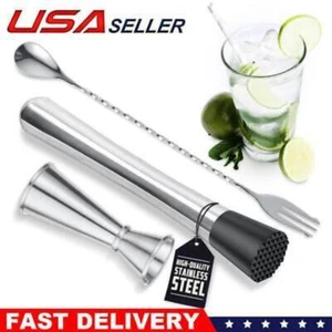 Stainless Steel Muddler Cocktail Spoon Set - Bar Muddler for Cocktails Set - Picture 1 of 9