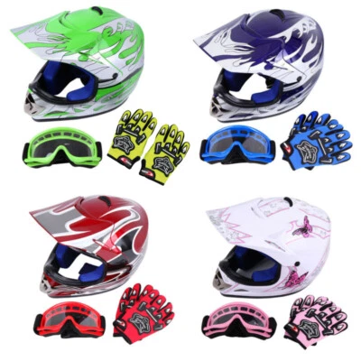 Kinder Moto cross Helm Motorradhelm Brille Handschuhe S M L - Bild 1 von 4