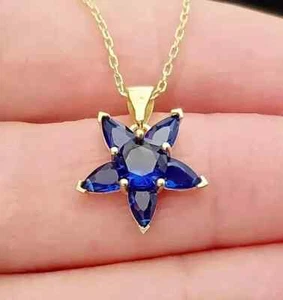 14K Yellow Gold Plated 2Ct Oval Cut Lab Created Sapphire Women's Beauty Pendant - Picture 1 of 7