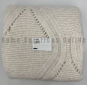 Pottery Barn Sweater Knit Throw Blanket Ivory 50" x 60" #8414E - Picture 1 of 3