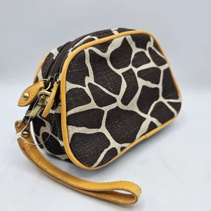 Coldwater Creek Giraffe Print Wristlet Purse Makeup Cosmetic Bag Linen Lined - Picture 1 of 9