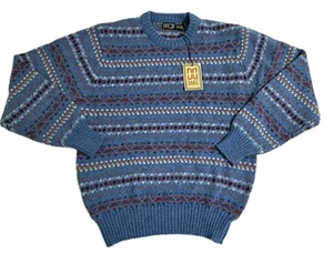 DAKS Wool Nordic Fair Isle Striped Sweater Mens Size Large Shetland Vintage Knit - Picture 1 of 9