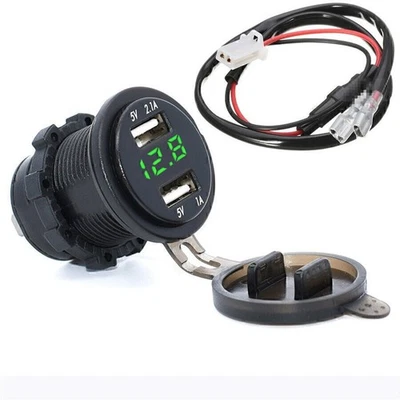 Motorcycle USB Charger Green LED Voltage Display Voltage Meter 12V Voltmeter - Image 1 of 4