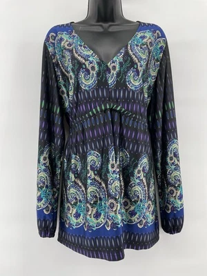 Top túnica Venus estampado cachemir cuello en V manga larga grande muestra cintura Foto 1 de 4