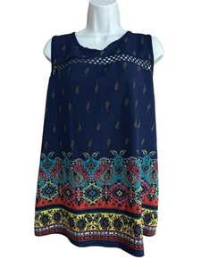 Carol Rose Women's Blue Sleeveless Crochet Front Colorful Paisley Blouse Size XL - Picture 1 of 5