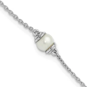 Sterling Silver Rhodium-plated Freshwater Cultured Pearl Anklet 9" w/1in ext. - Picture 1 of 5