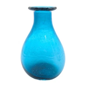 "Florero vintage de vidrio soplado a mano con labio acampanado aplanado en dos lados azul aguamarina 6""" - Imagen 1 de 9
