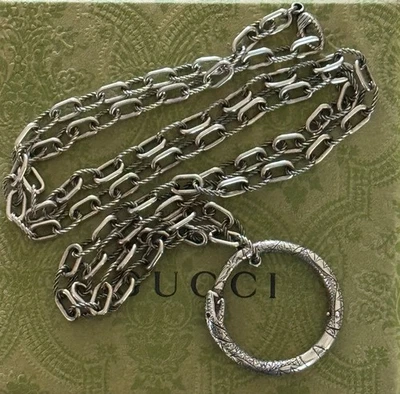Collar Colgante Serpiente Gucci Ouroboros 35 1/2" Plata de Ley 925 Hecho en Italia Foto 1 de 4