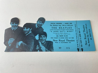 Vintage Beatles Hard Day’s Night UNUSED MOVIE TICKET New Royal Theatre Blue #573 - Image 1 of 4