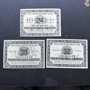56496 3 US Tax Stamp Uncolored Oleomargarine 24 30 32Ps series 1931 UNHNG SP* - Picture 1 of 2
