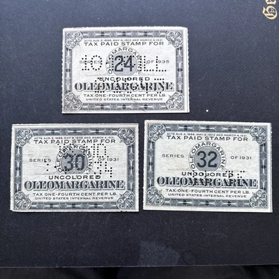 56496 3 US Tax Stamp Uncolored Oleomargarine 24 30 32Ps series 1931 UNHNG SP* - Image 1 of 2