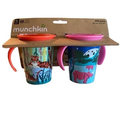 Juego de 2 tazas para sorber Munchkin Miracle 360, temática de la selva, nuevas en embalaje Foto 1 de 4
