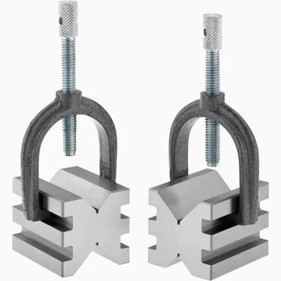 Precision Machinist's Steel V-Block Dbl. Slot Matched Set + Clamps 2" x 1-9/16" - Image 1 of 2