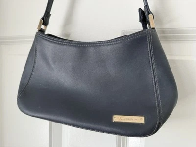 VTG Y2K Liz Claiborne Leather Mini Shoulder Bag Purse 90’s Navy Blue Small Zip - Image 1 of 4