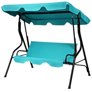 Costway Patio Swing Glider 3-Seats Canopy Hammock Cushioned Backyard Blue - Picture 1 of 5