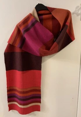 Bufanda Coldwater Creek 100 % lana bloque de color rayas rojo tostado naranja bordo Foto 1 de 4