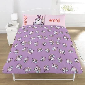 Einhorn Emoticon Doppelbett Bezug Set Kinder Wende Bettwäsche Lila/Pink - Bild 1 von 3