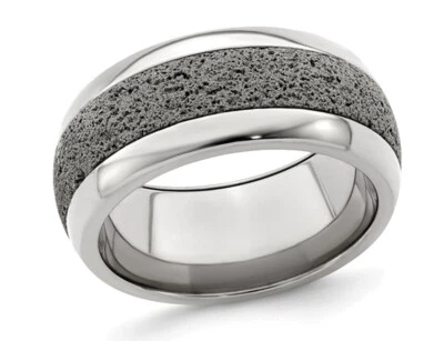 Mens Titanium 10mm Pattern Band Ring with Grey Crete - Image 1 of 4