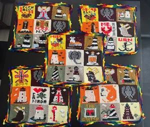 Lot Of 5 Large Crochet 20" Handmade Granny Squares Lighthouses Military More Lot - Picture 1 of 22