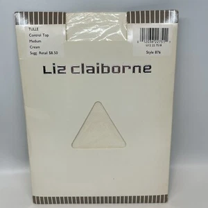 Vtg 90s Liz Claiborne Textured Pantyhose Control Top Tulle Cream Sz Medium - Picture 1 of 6