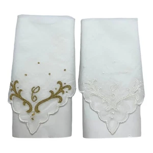 Set of 2 Vintage Liz Claiborne Handkerchiefs Monogram Letter "C” Gold & White - Picture 1 of 3