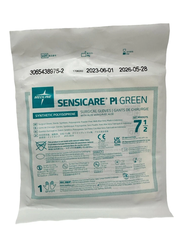 9 pares de luvas de poliisopreno sintético SENSICARE PI verde MICRO tamanho (7,5) - Imagem 1 de 1