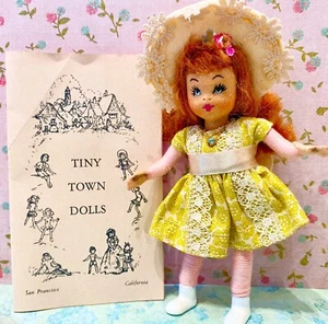 4” Tiny Town Sunbonnet Girl Dollhouse Cloth Doll 1940s Alma Lablanc Necklace HTF - Picture 1 of 2
