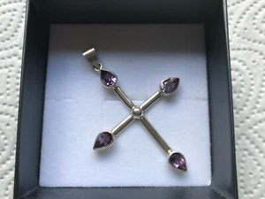 Anhänger Kreuz 4 x Amethyst Silber 925 - Bild 1 von 12