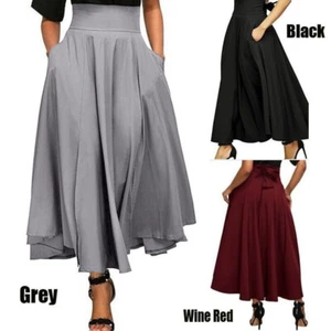 Mujeres Cintura Alta Con Cordones Maxi Falda Damas Informal Suelto Sólido Línea A Vestido Columpio - Imagen 1 de 29