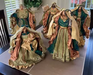 Vintage Fabric Nativity Large 5-Piece Christmas 10.5"- 14.5" high - Picture 1 of 14