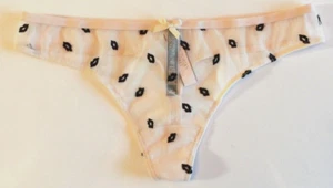 Victorias Secret Sexy Sheer Pink Embroidered Lips Thong Panties Size S-M-L NWT - Picture 1 of 12