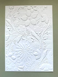 3D Embossed Card / Topper. FLORAL SWIRL design White x 4 ...300gsm. ...(V) - Picture 1 of 1