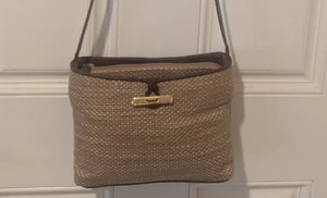 Liz Claiborne Golden Straw Crossbody Purse with Faux Leather Straps - Picture 1 of 10