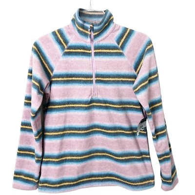 Eddie Bauer 全新带标签女式 Quest 抓绒长袖 1/4 拉链条纹套衫 XS — 第 1/4 张图片