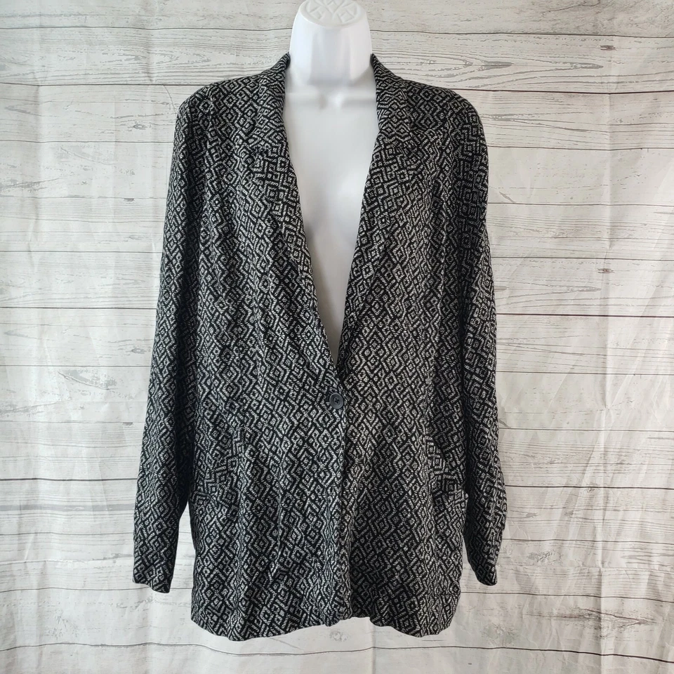 Lucky Brand женщин Blazer Sz средний черный белый геометрический одиночная кнопка вискоза - Изображение 1 из 4