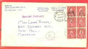 USA GW 2c Block of 6 on Special Delivery cover 16c Fee Claimed 1929 - Picture 1 of 2