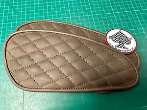 Quilted Tobacco Leather knee Tank Pads for Royal Enfield Bear 650 - Picture 1 of 3