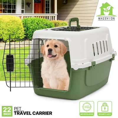 MAGSHION 22" Pet Travel Carrier Hard Sided Plastic Dog Cat Transporter Cage Animal Crate