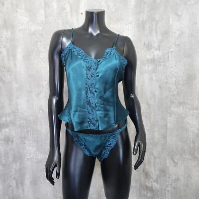 Conjunto de camisón camisón vintage años 80 Victoria's Secret etiqueta dorada talla S encaje satinado verde Foto 1 de 4