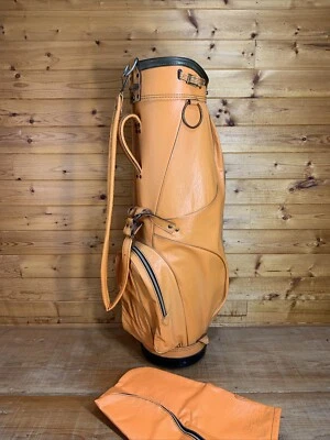 RARE Acushnet Orange Faux Leather Golf Bag w/ Rain Cover 3-Way Divider Strap VTG - Image 1 of 4