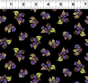 Bird Song Digital Blackberries Y4516-3 Black Clothworks Cedar West Tela BTHY - Imagen 1 de 3
