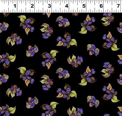 Bird Song Digital Blackberries Y4516-3 Black Clothworks Cedar West Tela BTHY Foto 1 de 3