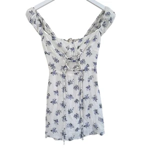 Reformation Jess Mini Top geblümt Teresa Schnürmieder weiß Viskose Größe 0 - Bild 1 von 11