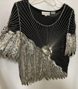 Greg Adams Vintage 100% Silk Beaded and Sequined Top Size Medium Holiday - Picture 1 of 21