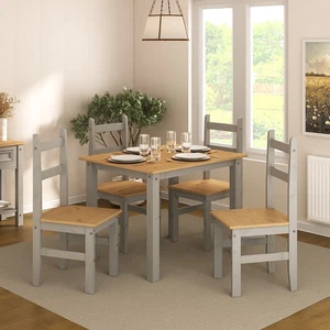 Corona Dining Table Set 4 Seater Grey Solid Mexican Pine Wood Table With 4 Chair - Picture 1 of 7
