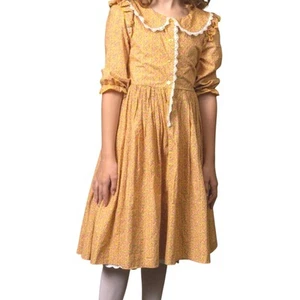 relibeauty Girls Yellow Floral Cottagecore Dress Peter Pan Neck Cotton 140 (10) - Picture 1 of 14