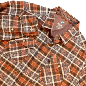 Kuhl Mens Flannel Shirt Medium Button Up Long Sleeve Plaid Brown Orange Casual - Picture 1 of 11